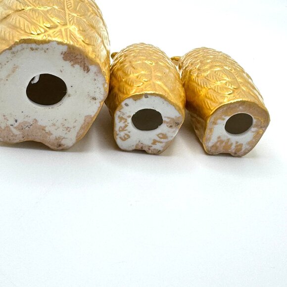 Gold Ceramic Owl Figurines With Textured Design Set Of 3 Vintage - Picture 9 of 12